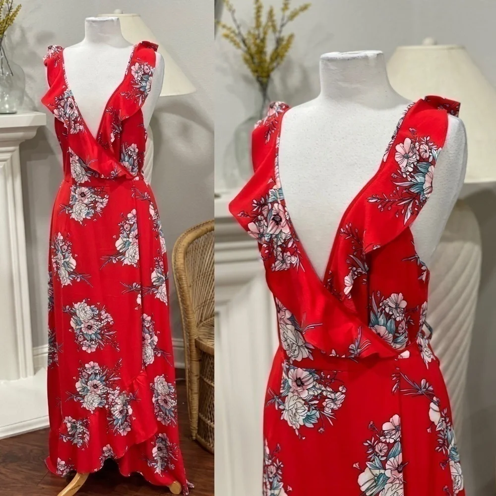 Red Floral Maxi Dress‎